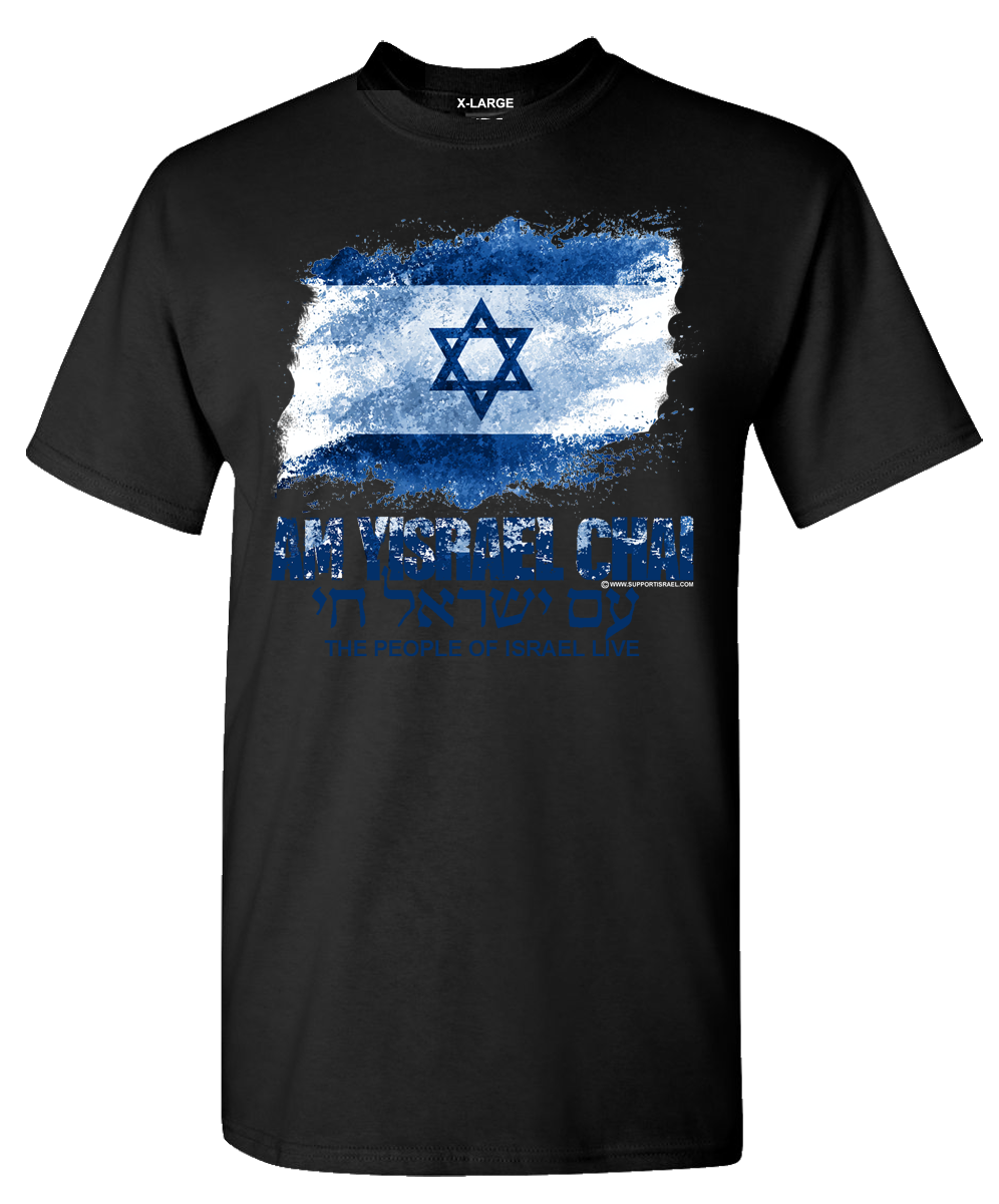 Am Yisrael Chai Israel Flag Distressed Design T-Shirt - Image 4