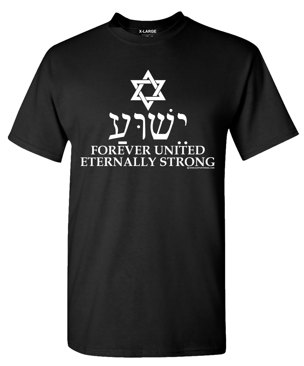 Forever United, Eternally Strong with Star of David and Israel in Hebrew T-Shirt - Image 2